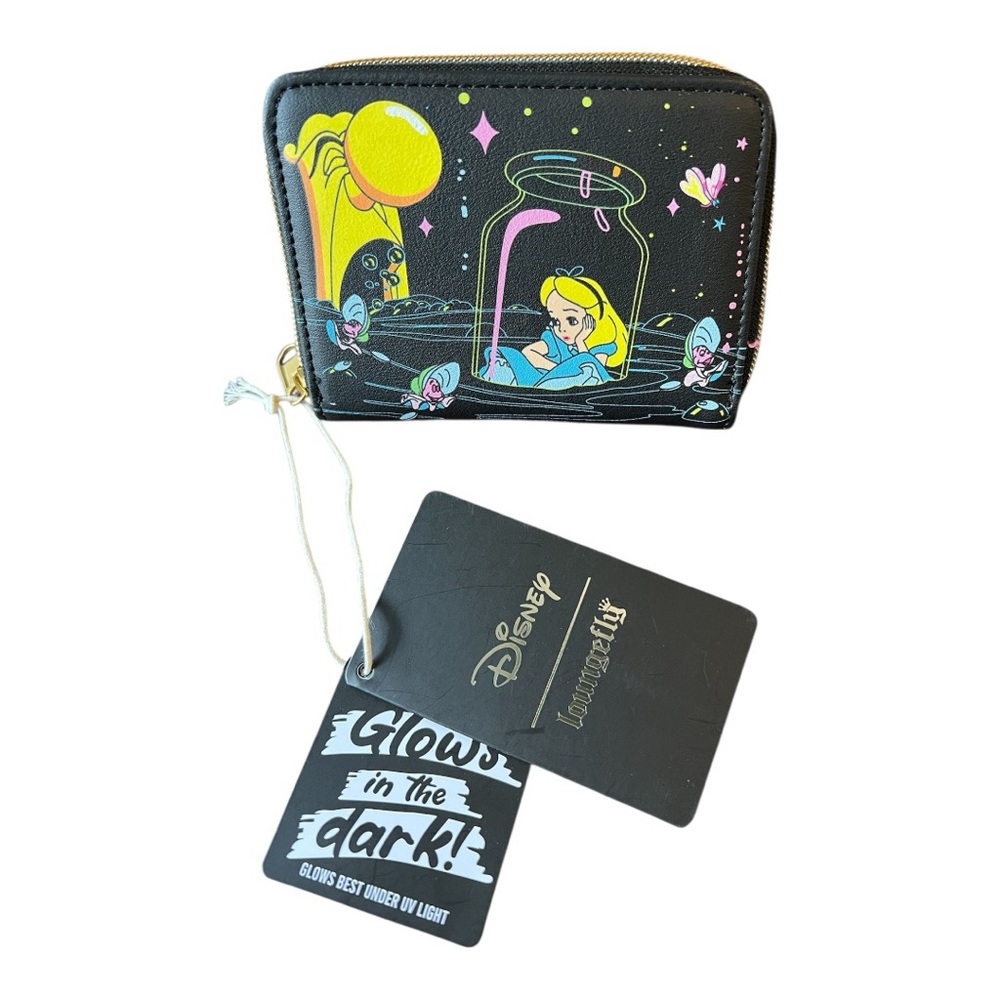NWT Loungefly Disney Alice in Wonderland Glow-in-the-Dark Mini Zipper Wallet